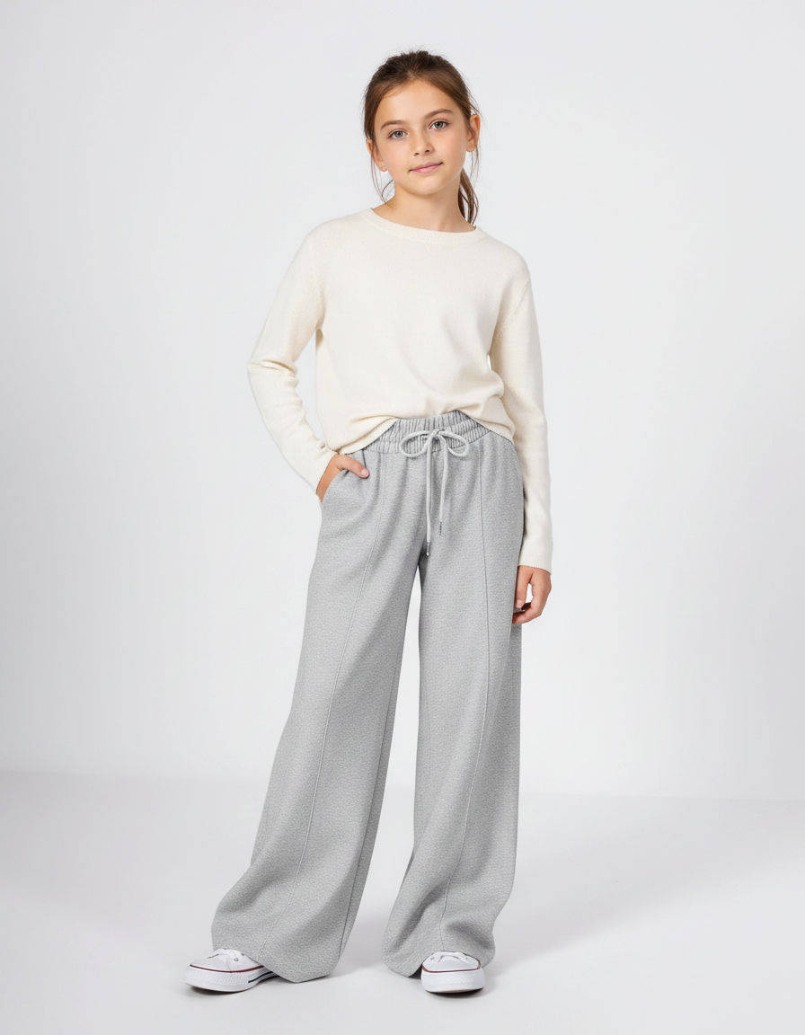 Pantalon Fluide Gris Ample Décontracté Confortable Coton Fille - Molleton