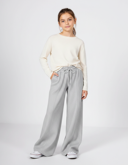 Pantalon Fluide Gris Ample Décontracté Confortable Coton Fille - Molleton