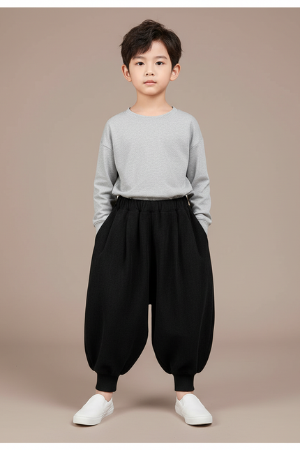 Pantalon Fluide Noir Ample Harem Coton Enfant - Molleton