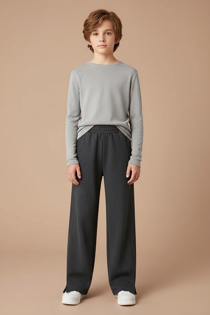 Pantalon Fluide Gris Foncé Ample Décontracté Enfant - Molleton