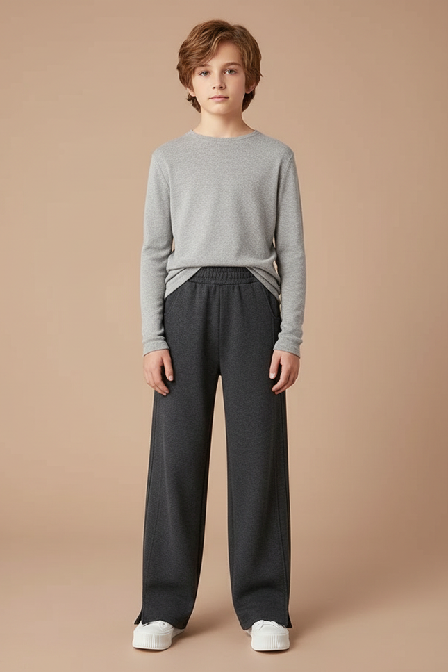 Pantalon Fluide Gris Foncé Ample Décontracté Enfant - Molleton