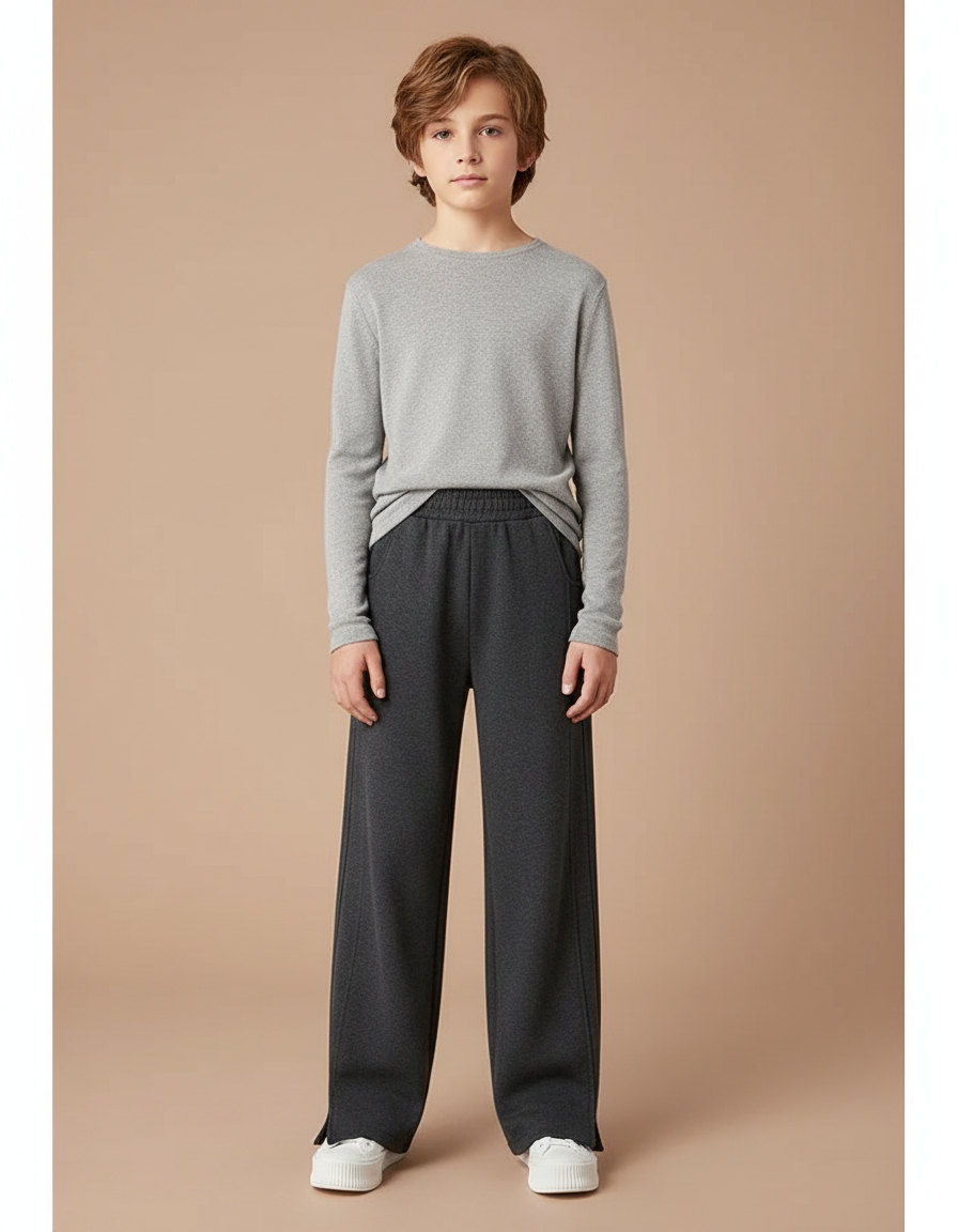 Pantalon Fluide Gris Foncé Ample Décontracté Enfant - Molleton