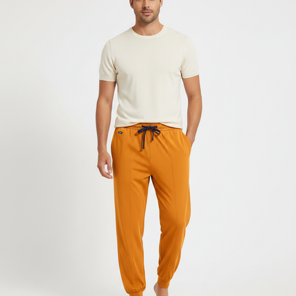 Pantalon Fluide Ocre Jogger Confortable Homme - Orange Viscose