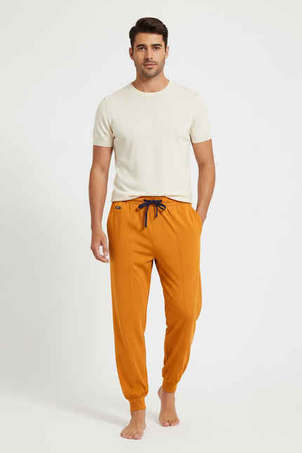 Pantalon Fluide Ocre Jogger Confortable Homme - Orange Viscose