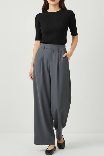 Pantalon Fluide Gris Femme - Polyester
