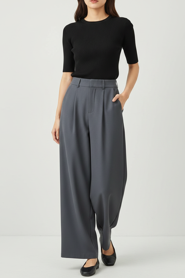 Pantalon Fluide Gris Femme - Polyester