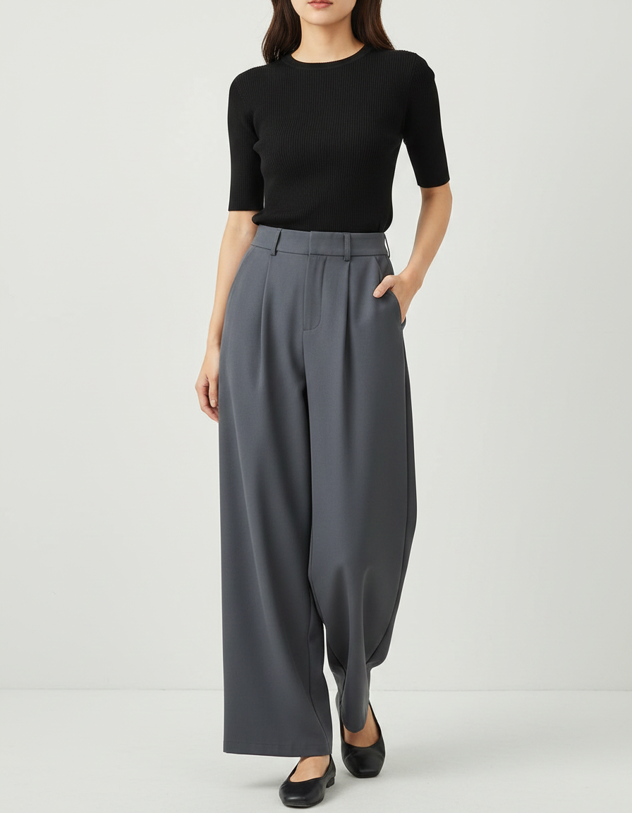Pantalon Fluide Gris Femme - Polyester