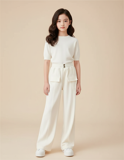 Pantalon Fluide Blanc Ample Décontracté Enfant - Maille