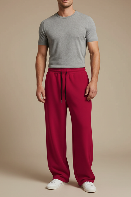 Pantalon Fluide Rouge Ample Décontracté Cordon Homme - Molleton