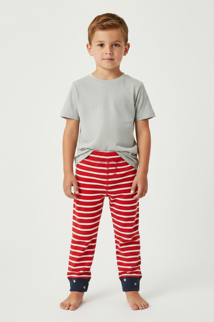Pantalon Fluide Rayé Rouge Blanc Étoiles Coton Enfant - Multicolore Molleton