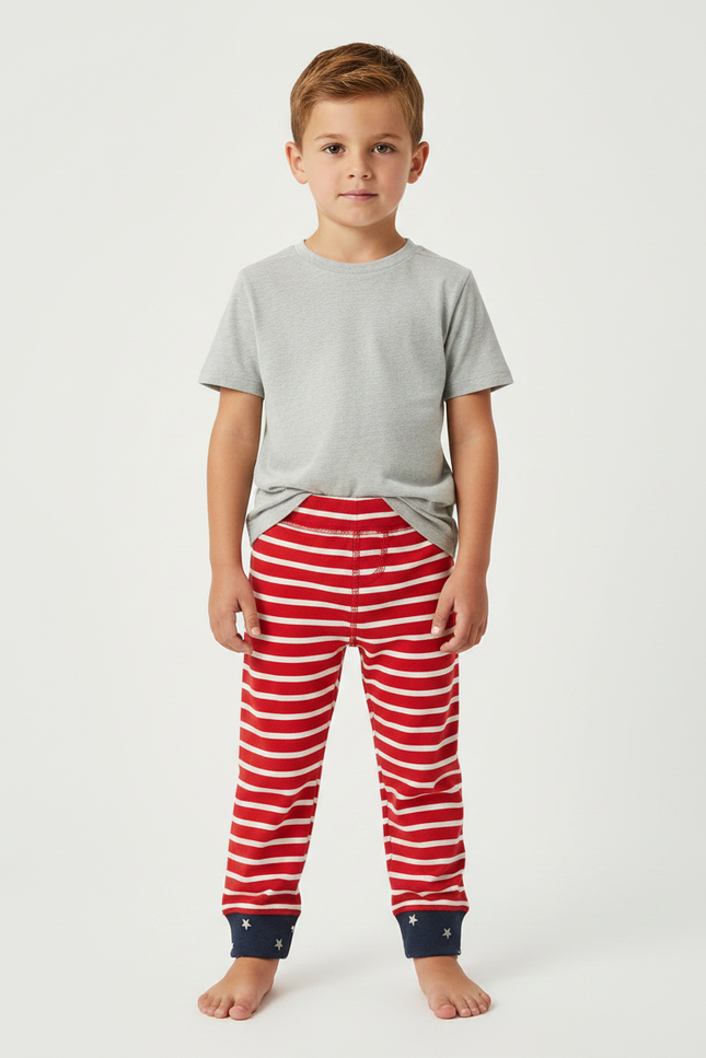 Pantalon Fluide Rayé Rouge Blanc Étoiles Coton Enfant - Multicolore Molleton