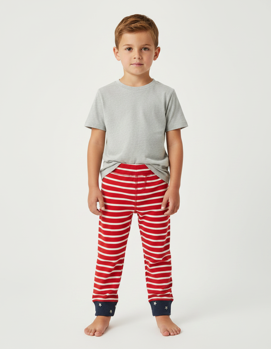 Pantalon Fluide Rayé Rouge Blanc Étoiles Coton Enfant - Multicolore Molleton