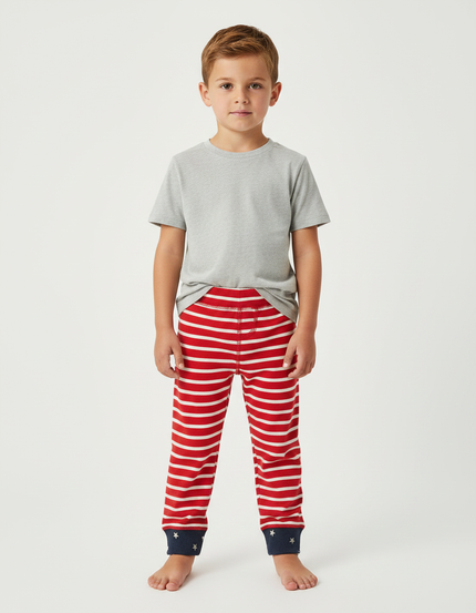 Pantalon Fluide Rayé Rouge Blanc Étoiles Coton Enfant - Multicolore Molleton