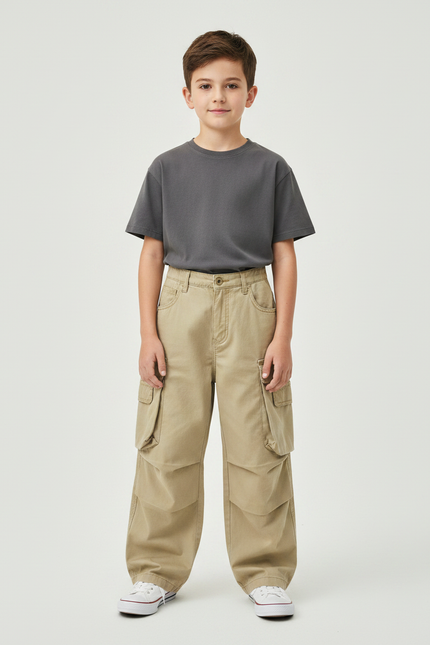 Pantalon Fluide Kaki Ample Coton Cargo Enfant - Toile