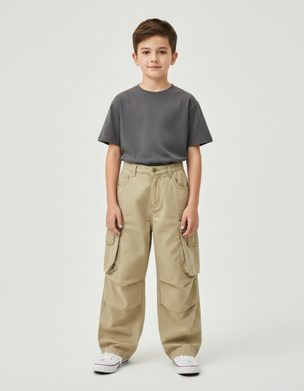 Pantalon Fluide Kaki Ample Coton Cargo Enfant - Toile