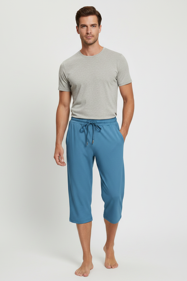 Pantalon Fluide Bleu Cordon Décontracté Court Homme - Viscose