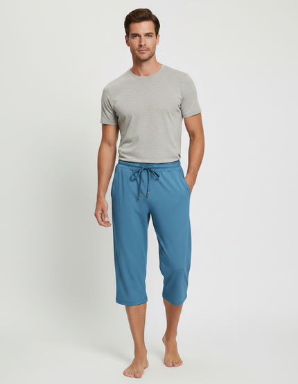 Pantalon Fluide Bleu Cordon Décontracté Court Homme - Viscose