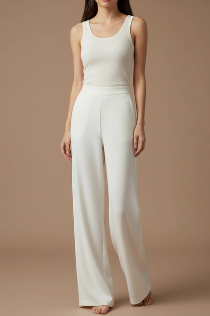 Pantalon Fluide Tendance - Blanc Viscose