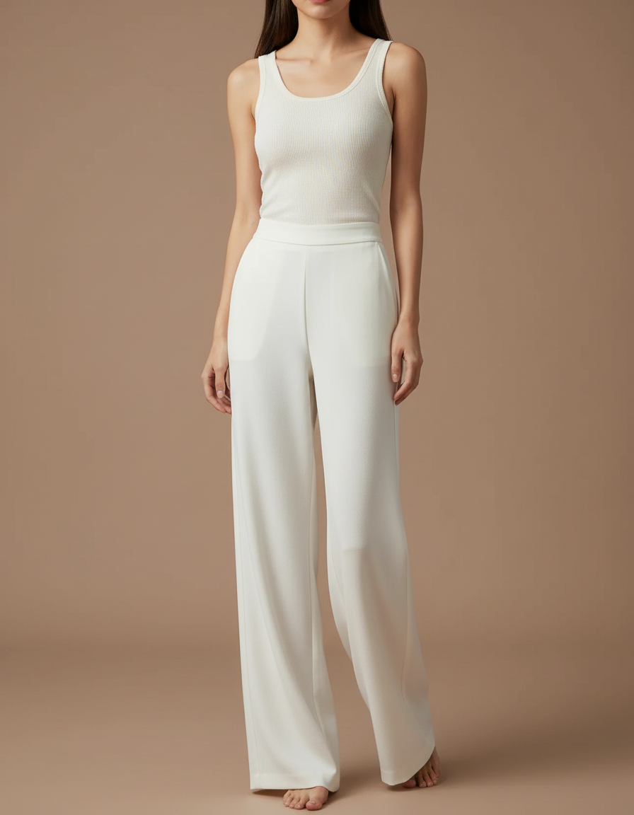 Pantalon Fluide Tendance - Blanc Viscose