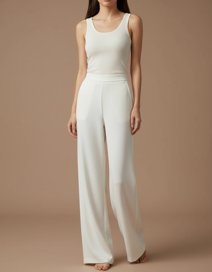 Pantalon Fluide Tendance - Blanc Viscose
