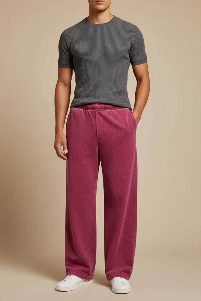 Pantalon Fluide Rouge Ample Coton Vintage Homme - Molleton