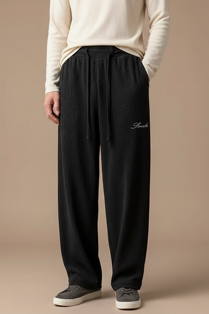 Pantalon Fluide Homme Noir Coupe Ample Crêpe - Maille