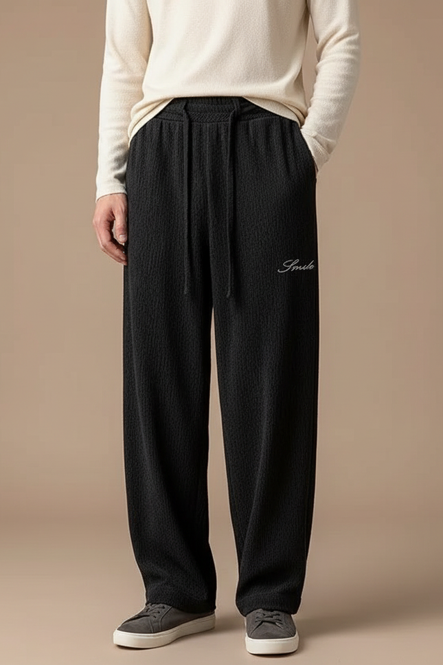 Pantalon Fluide Homme Noir Coupe Ample Crêpe - Maille