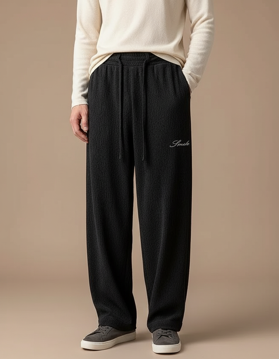 Pantalon Fluide Homme Noir Coupe Ample Crêpe - Maille