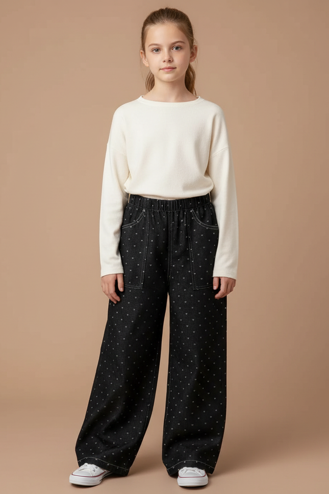 Pantalon Fluide Noir Ample Pois Coton Enfant - Jean