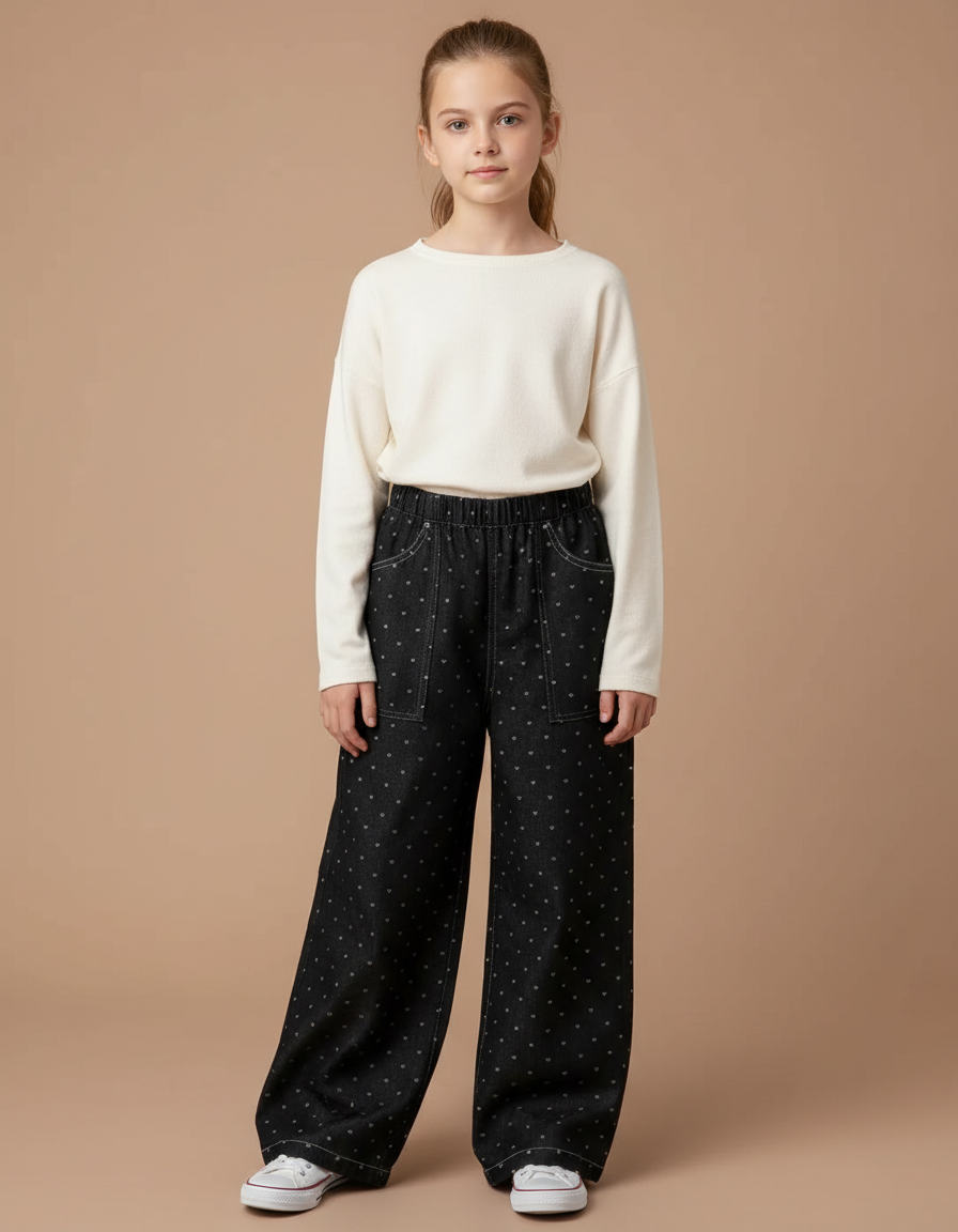 Pantalon Fluide Noir Ample Pois Coton Enfant - Jean