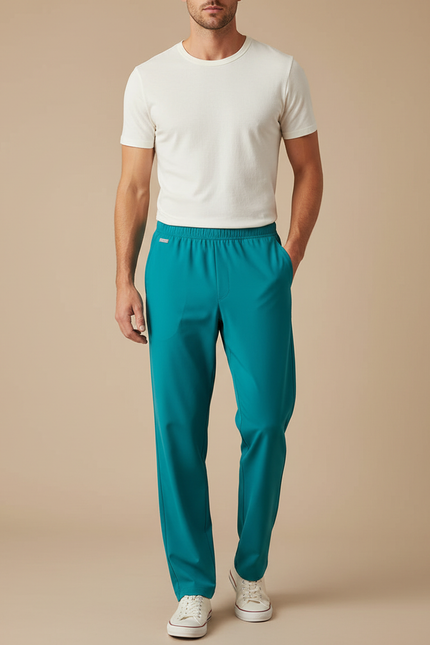 Pantalon Fluide Turquoise Droit Confortable Homme Décontracté - Bleu Polyester
