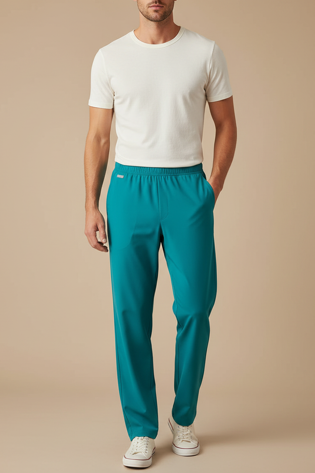 Pantalon Fluide Turquoise Droit Confortable Homme Décontracté - Bleu Polyester