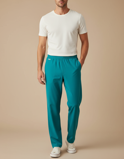 Pantalon Fluide Turquoise Droit Confortable Homme Décontracté - Bleu Polyester