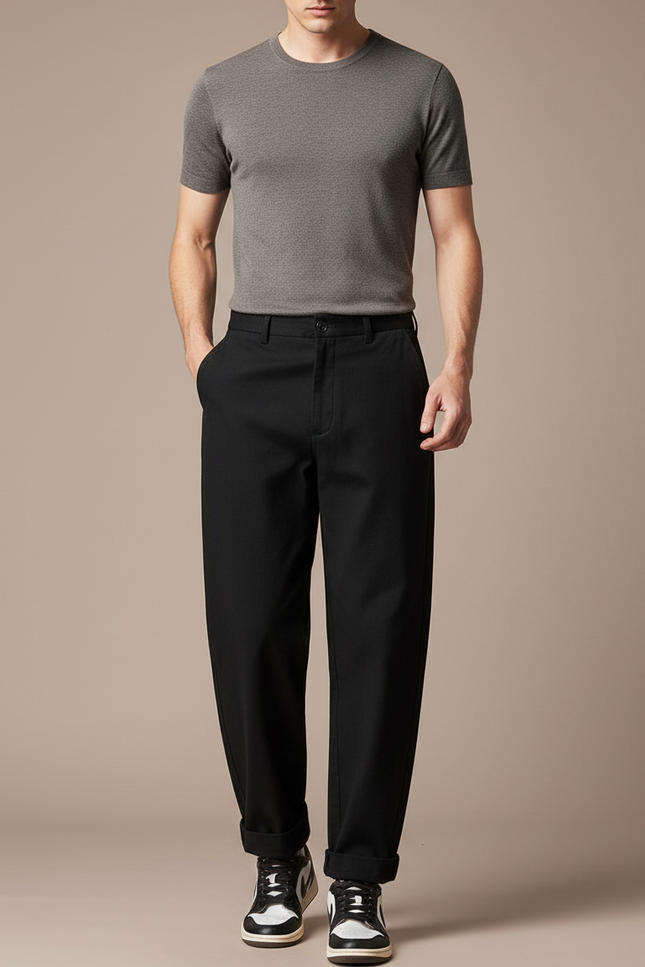 Pantalon Fluide Noir Ample Coton Homme