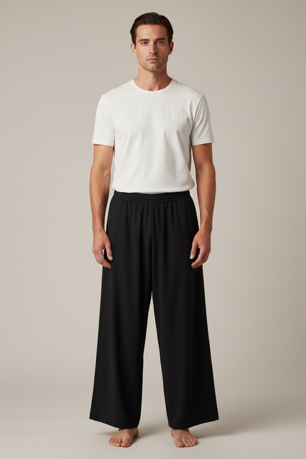 Pantalon Large Fluide Homme - Noir Viscose