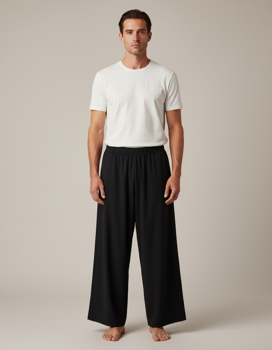 Pantalon Large Fluide Homme - Noir Viscose
