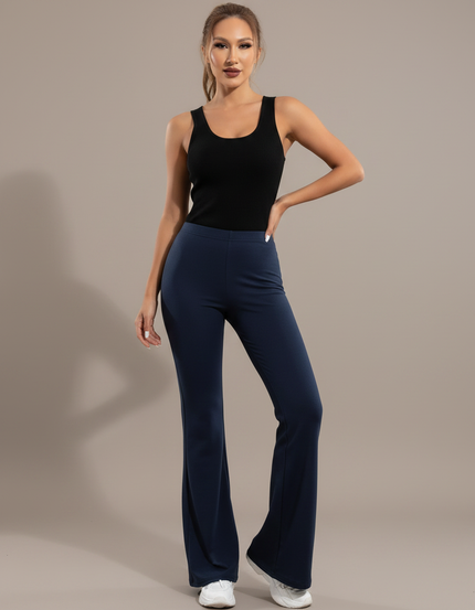 Pantalon Fluide Bleu Marine Évasé Taille Haute - Maille