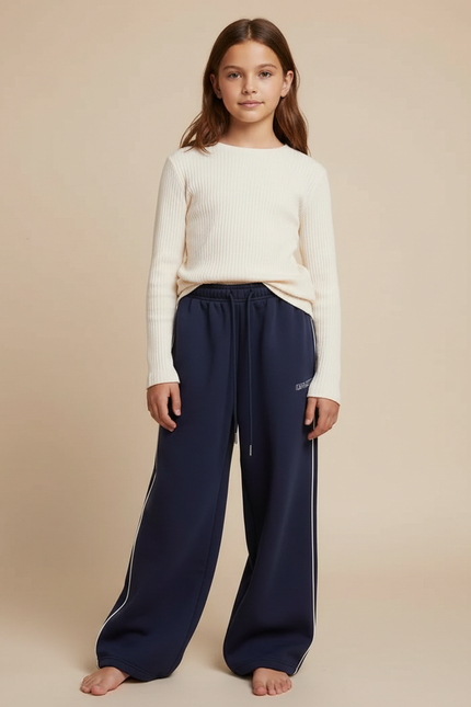 Pantalon Fluide Bleu Marine Large Rayures Blanches - Molleton