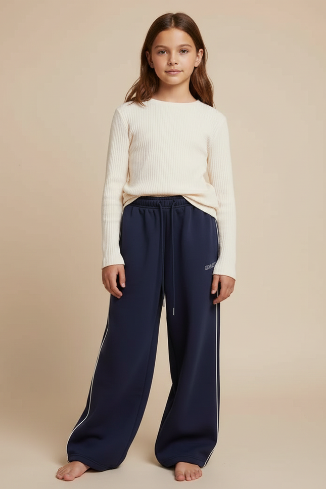 Pantalon Fluide Bleu Marine Large Rayures Blanches - Molleton