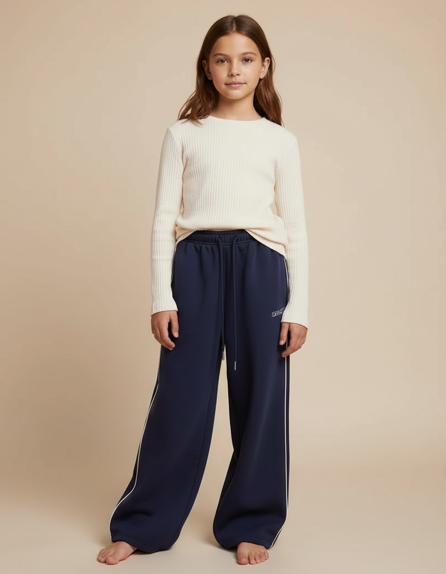 Pantalon Fluide Bleu Marine Large Rayures Blanches - Molleton