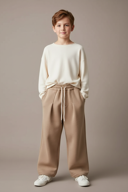 Pantalon Fluide Beige Coton Ample Épais Garçon - Molleton