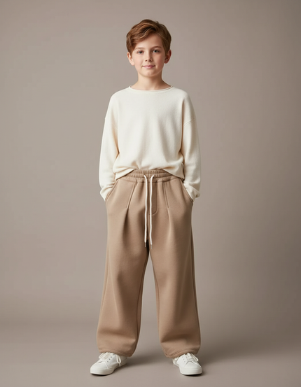 Pantalon Fluide Beige Coton Ample Épais Garçon - Molleton