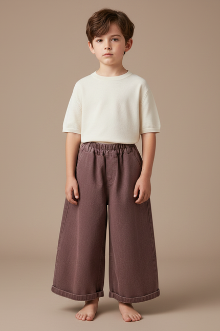 Pantalon Fluide Marron Ample Coton Décontracté Enfant