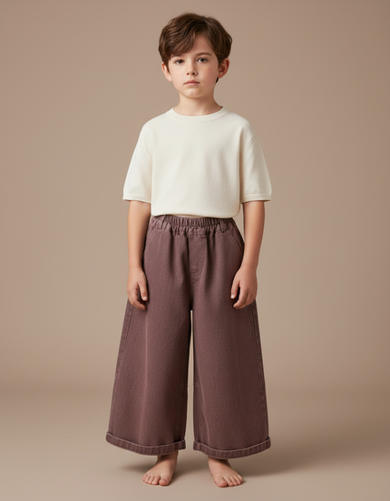 Pantalon Fluide Marron Ample Coton Décontracté Enfant
