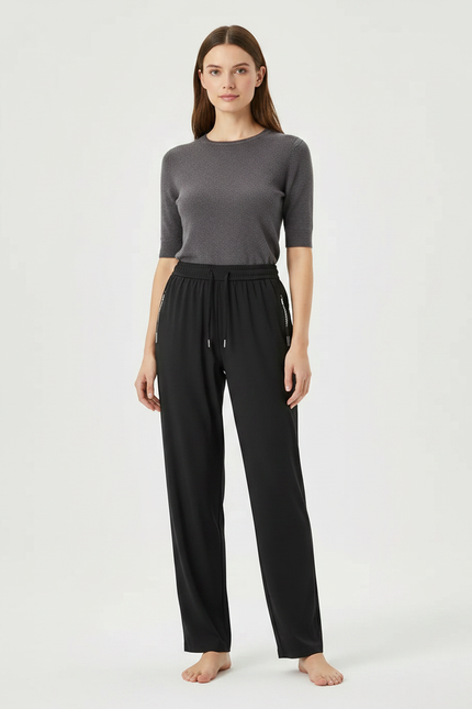 Pantalon Pyjama Femme Fluide - Noir Polyester