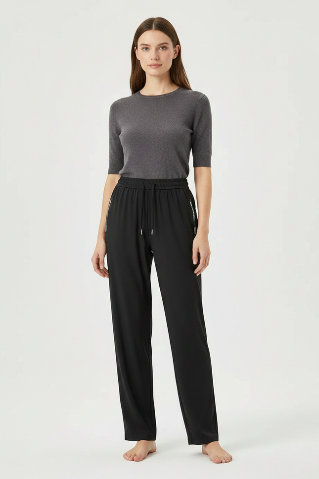 Pantalon Pyjama Femme Fluide - Noir Polyester
