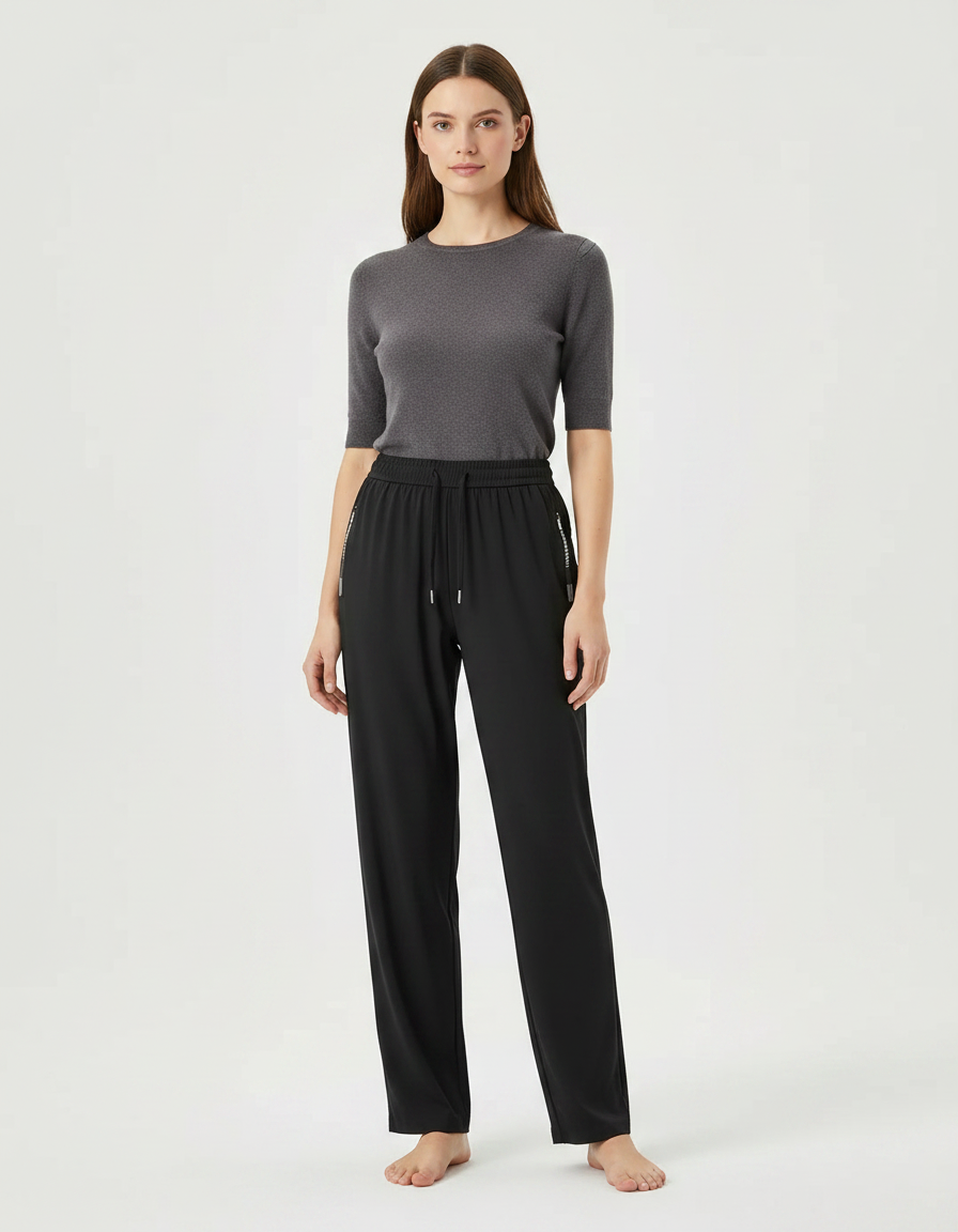 Pantalon Pyjama Femme Fluide - Noir Polyester