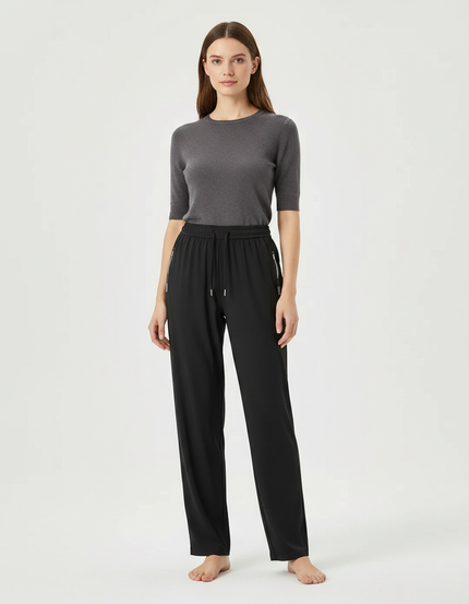Pantalon Pyjama Femme Fluide - Noir Polyester
