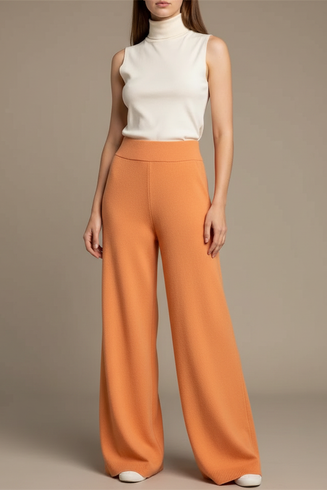 Pantalon Fluide Orange Ample Tricot Confortable Femme - Maille
