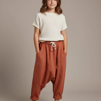 Pantalon Fluide Harem Coton Ample Confortable Terre Cuite - Orange